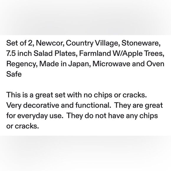 Newcor County Village Japan 7 1/2 In Salad Dessert Plates Set of 2 Stoneware - Picture 8 of 16